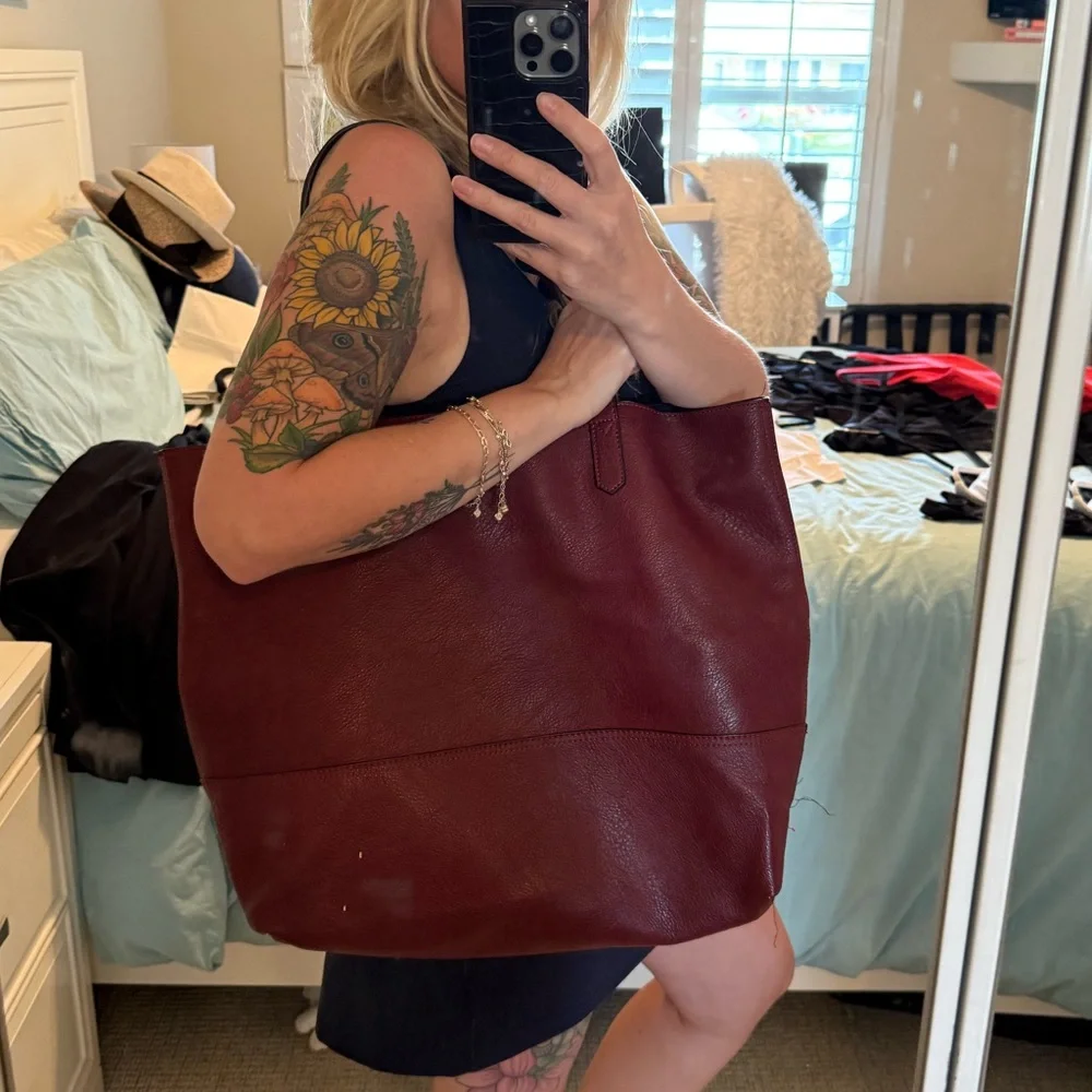 Overbrooke | Burgundy Large Vegan Leather Tote Shoulder Bag